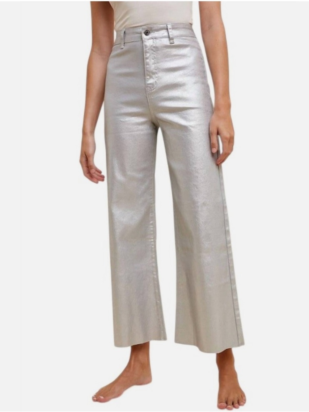 Anniewear Denim Silver Wide Leg Pants Size Medium 28.5” inseam